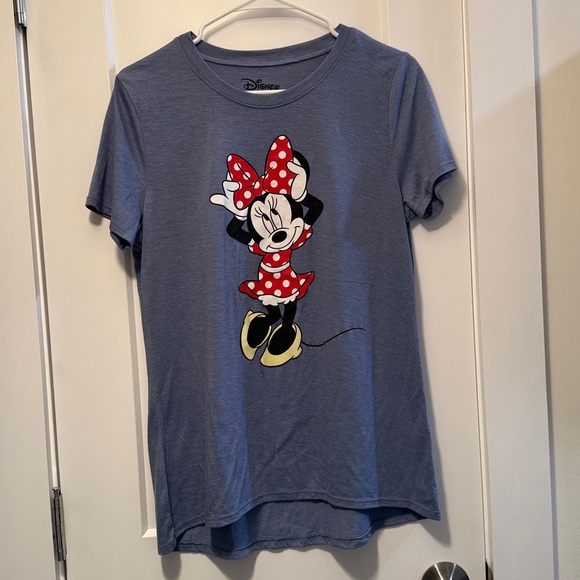 Disney Minnie Mouse Women's Vintage Light Blue Knit Graphic Tee Size L - Picture 1 of 4